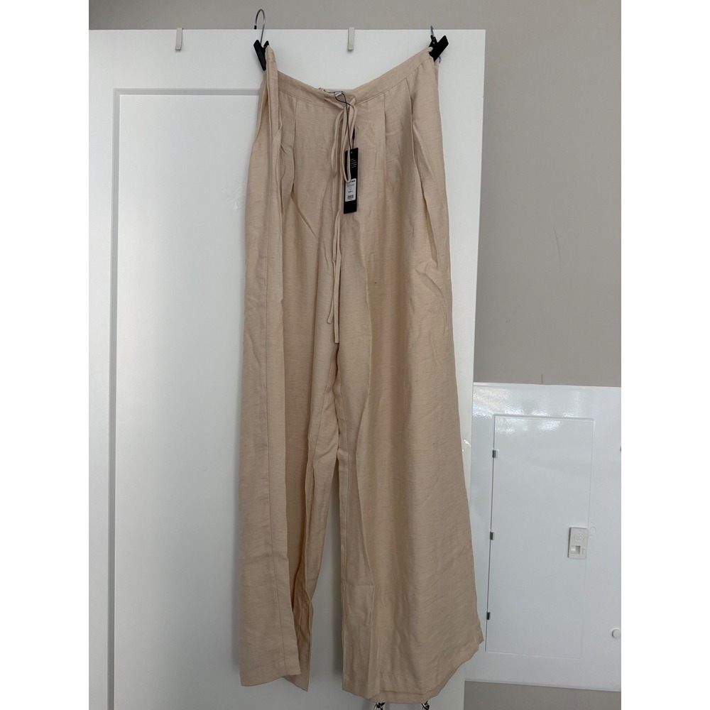 Fashion Nova Run The City Linen Wide Leg Pants Natural Beige XL NWT 33 Inseam